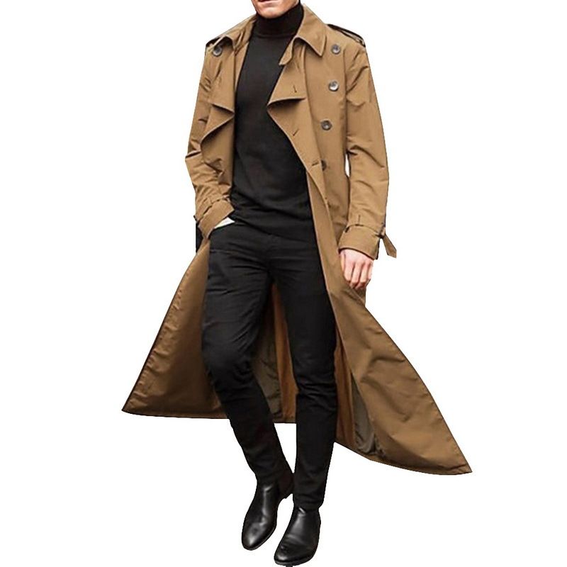 Men&#39;s Mid-length Windbreaker Long Outer wear, Size: S, Color: Khaki