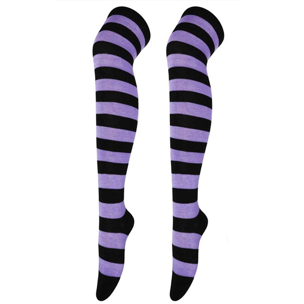 Ladies, Women Striped Knee -Thigh Socks, Color: Purple and black/wide bar 1, Size: One size fits all