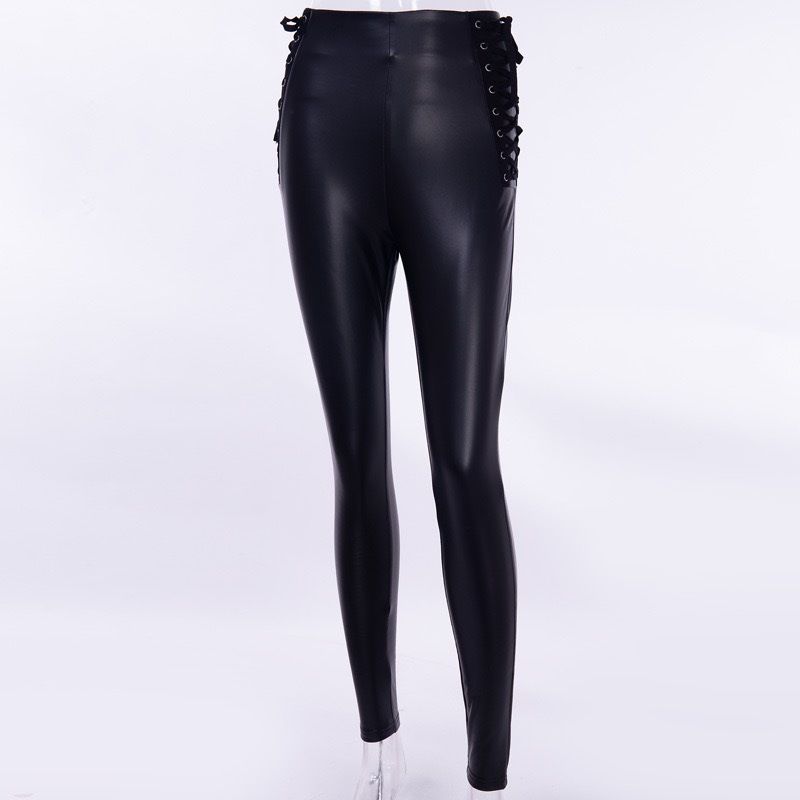 Women&#39;s High Waist Leather Pencil Pants, Size: S, Color: Black