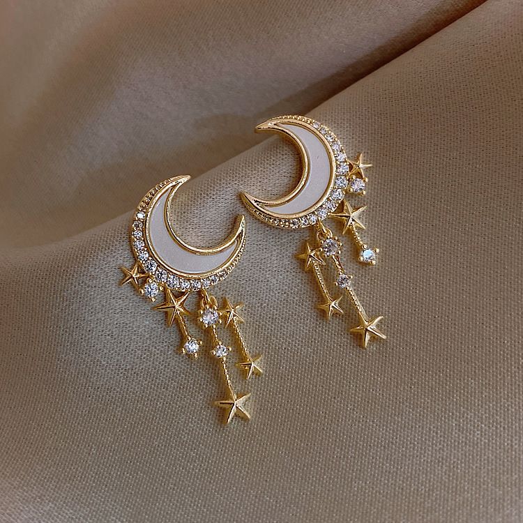 Shinny Half Moon Shape Ear Rings, Color: M1173[star and moon]