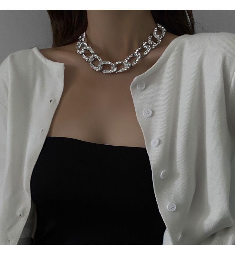 Rhinestone Chunky Cuban Link Jewelry, Color: H1 full diamond clavicle chain