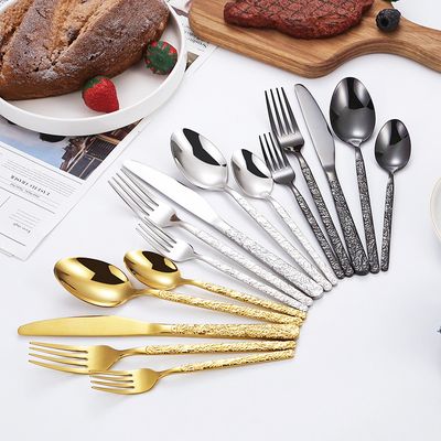 Stainless Retro Stone Embossed Cutlery Set Pattern