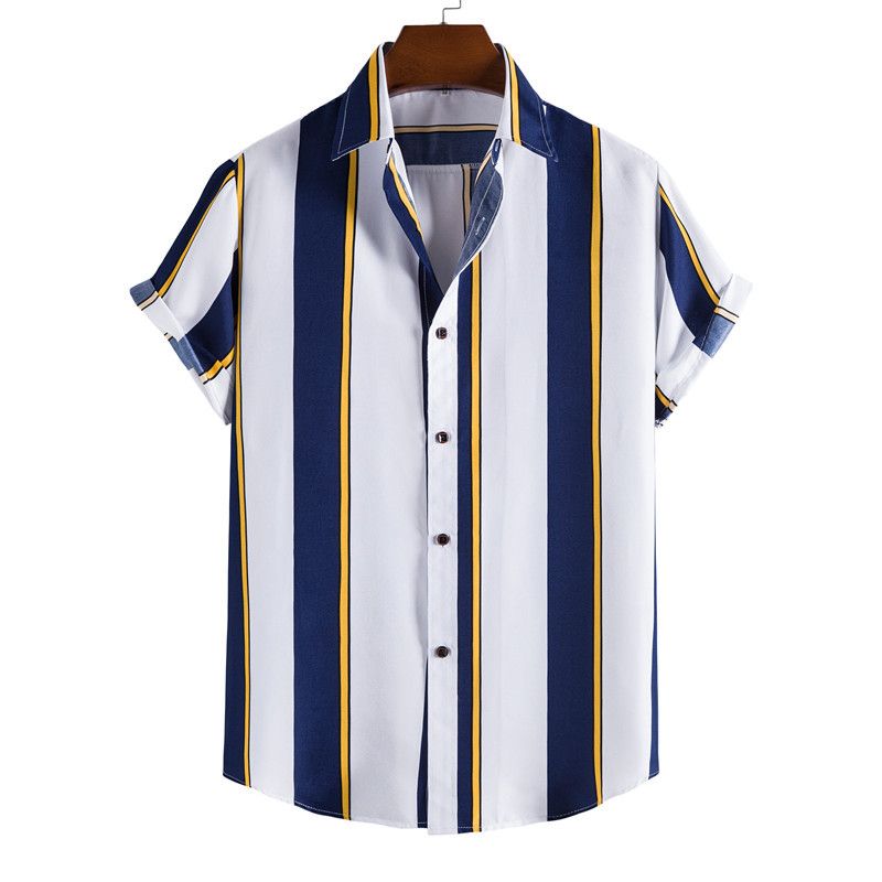 Men&#39;s Short-sleeved Loose Lapel Striped Shirt, Size: M, Color: Dc86