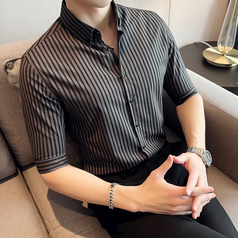 Men&#39;s Quality Fabric Three-quarter Sleeve Shirt, Size: M recommends 95-110 jin, Color: Black bar