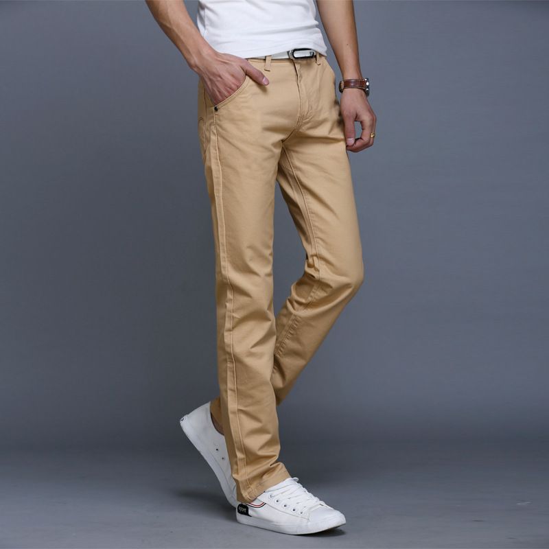 Men&#39;s cotton Pants Straight Tube Trousers, Color: Khaki, Size: 28
