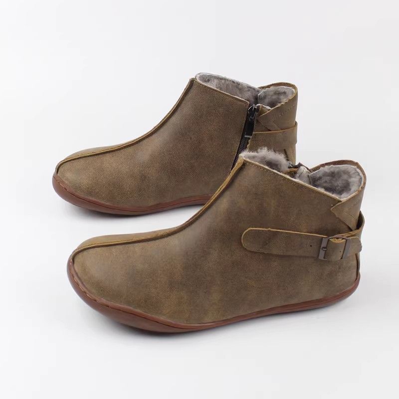Women&#39;s Cowhide One-piece Flat Leather Shoes, Size: 35, Color: The gray color is one size smaller