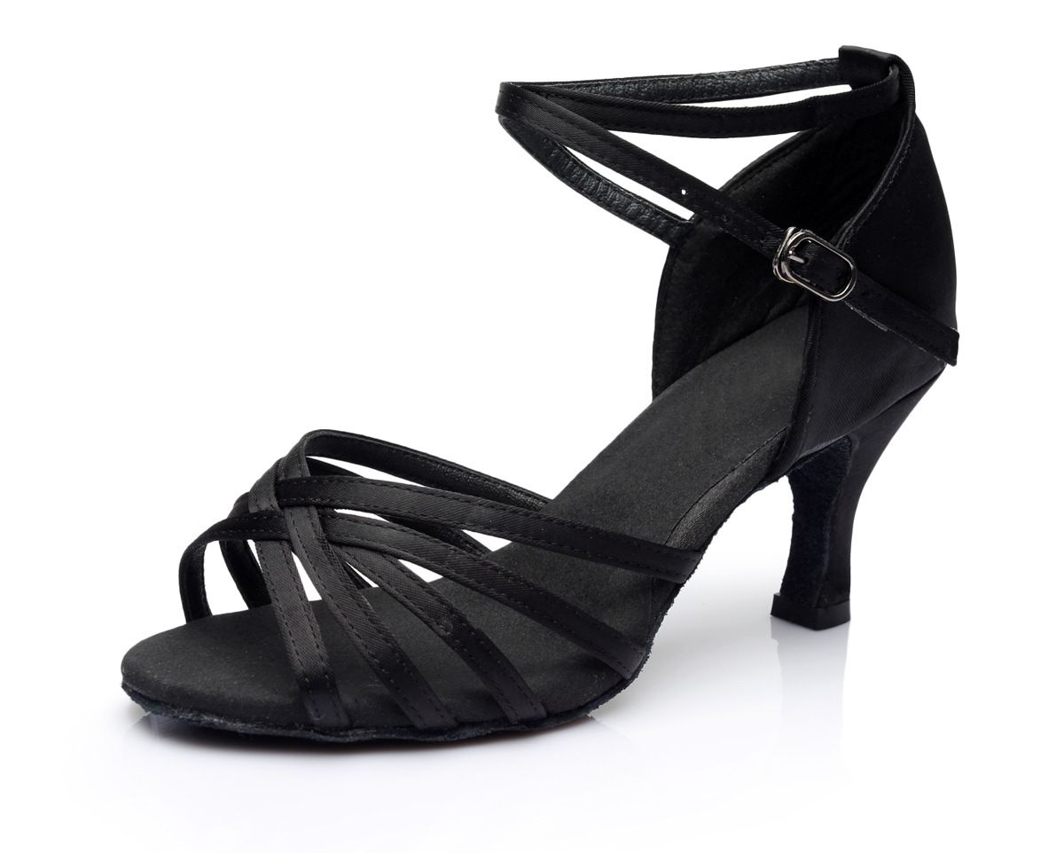 Women&#39;s Adult High Heel Dance Satin Shoes, Color: Black 5-point 5-point heel, Size: 34