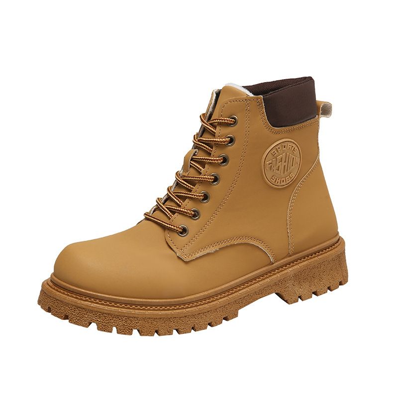 Women&#39;s Thick-soled Workwear Short Lace-up Boots, Size: 36, Color: Yellow