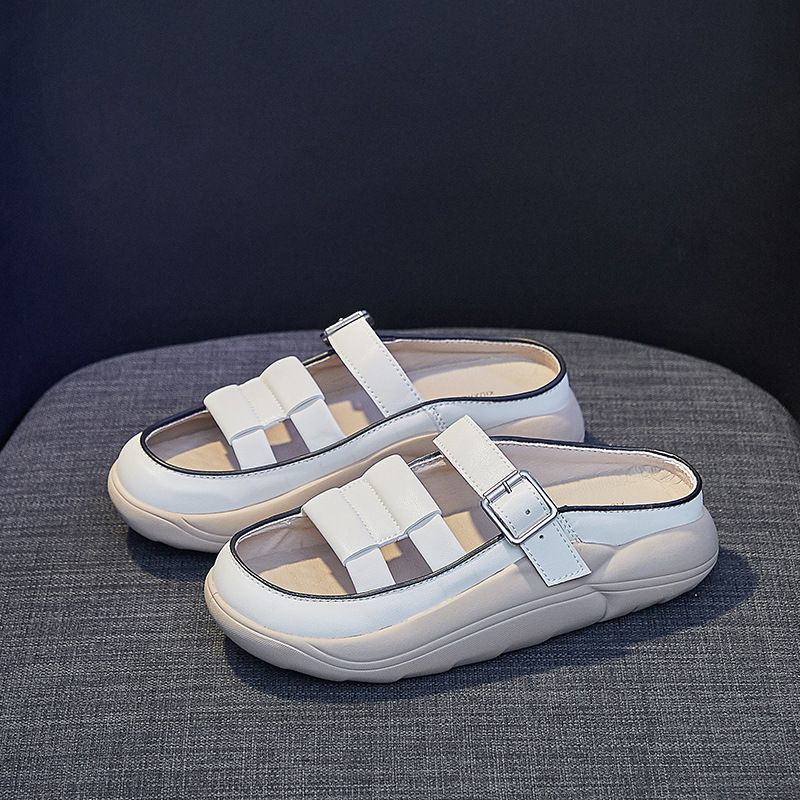 Women Slip-on Sandals Thick Bottom Retro Beach Shoes, Size: 35, Color: Beige
