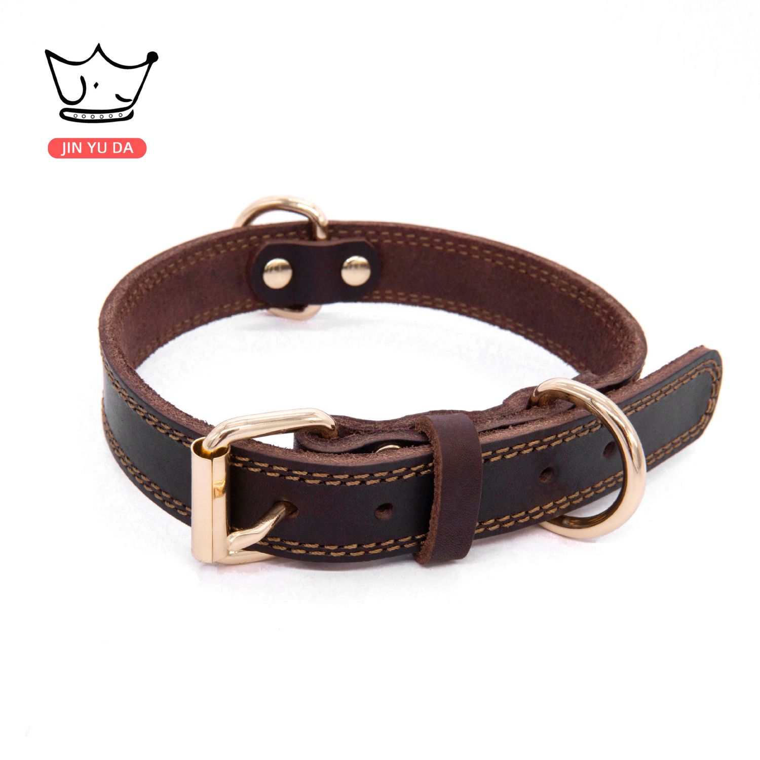 Pet Double Buckle Leather Cowhide Dog Collar, Specifications: XS47CM*2.0CM, Color: Brown