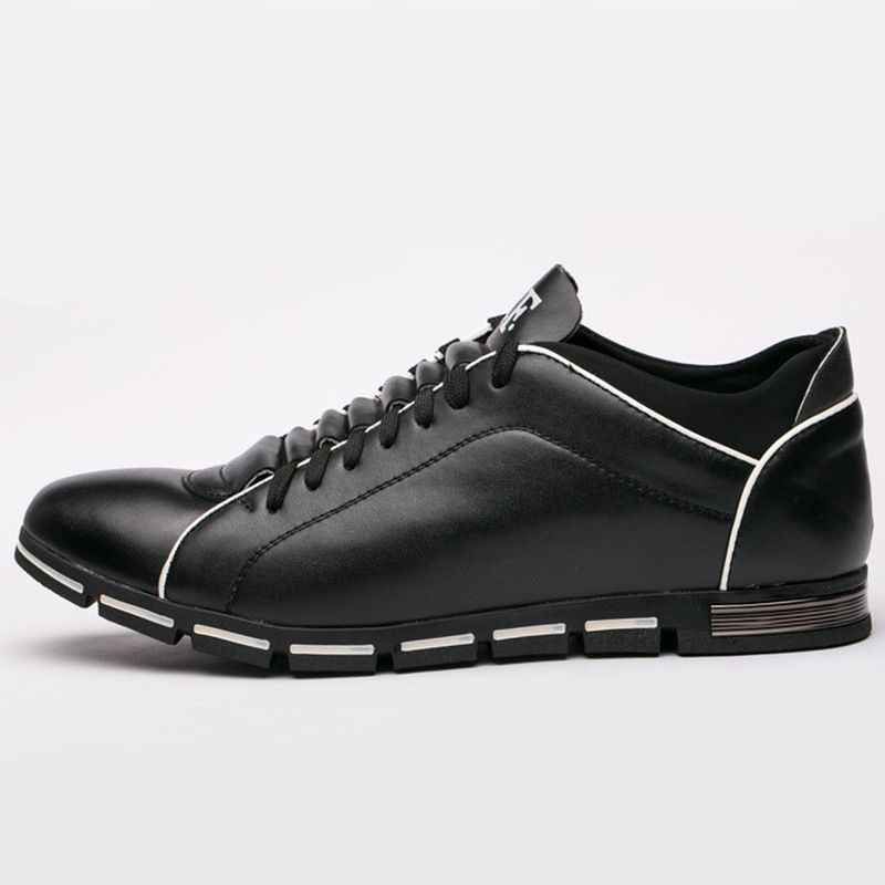 Men&#39;s Casual Fashion Leather Flat Shoes, Size: 38, Color: Black