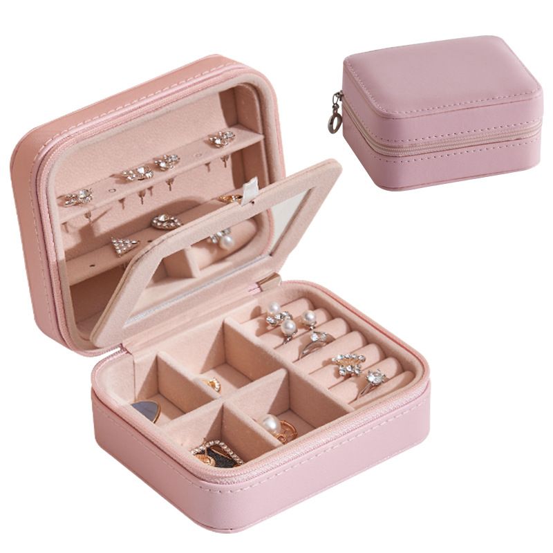 Women&#39;s Mini Earrings Rings Jewelry Box, Color: Light pink, Size: 11*9*5.5cm