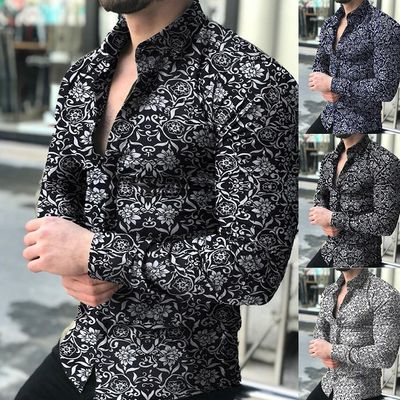 Men&#39;s Long Sleeve Printed Casual Slim Shirts