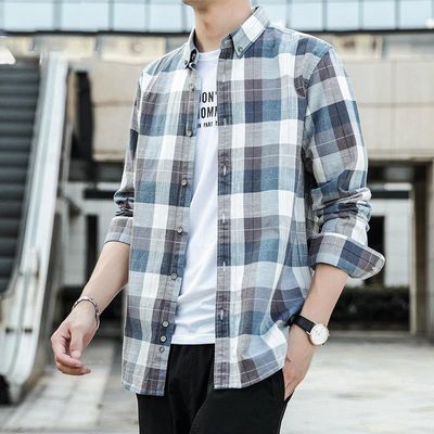 Men&#39;s Casual Large Plaid Slim Casual Shirts