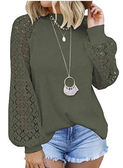 Women Long Sleeve Shirts Casual Loose Knit Tops, Color: Green, Size: L