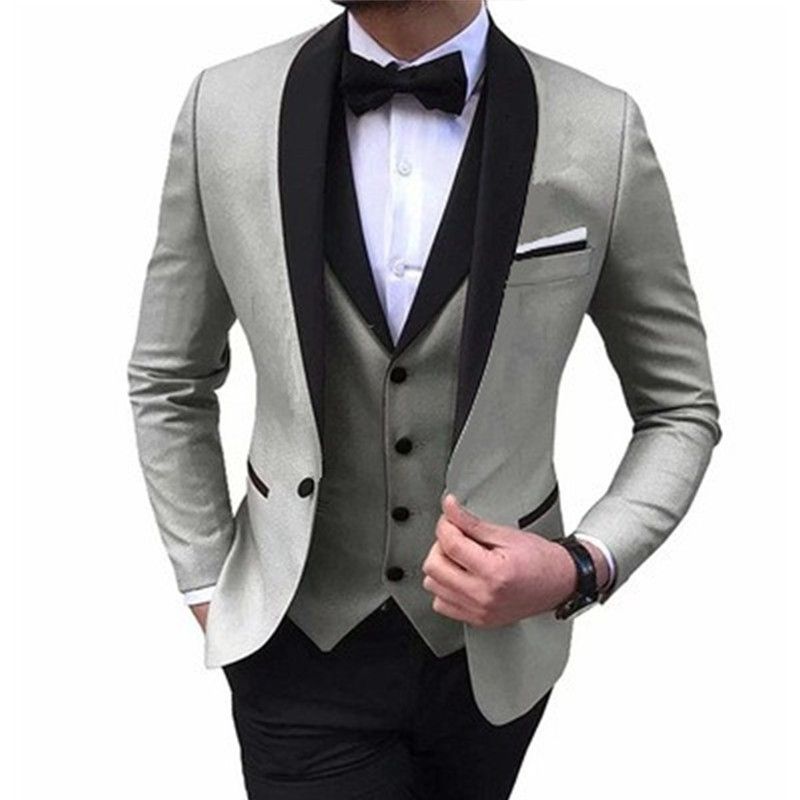 Men&#39;s 3-piece Groom Best Man Show Dance Suit, Color: Gray three-piece suit (top + pants + vest), Size: M