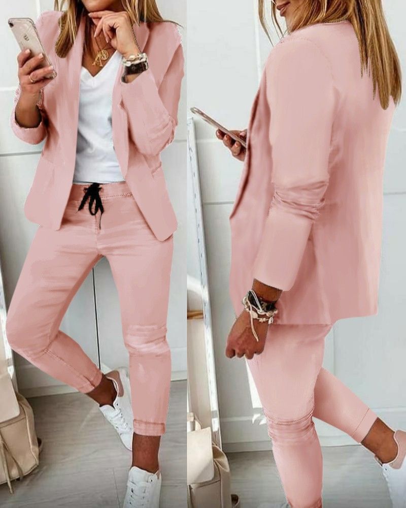 Women&#39;s Casual Fashion Suit, Color: Pink, Size: L