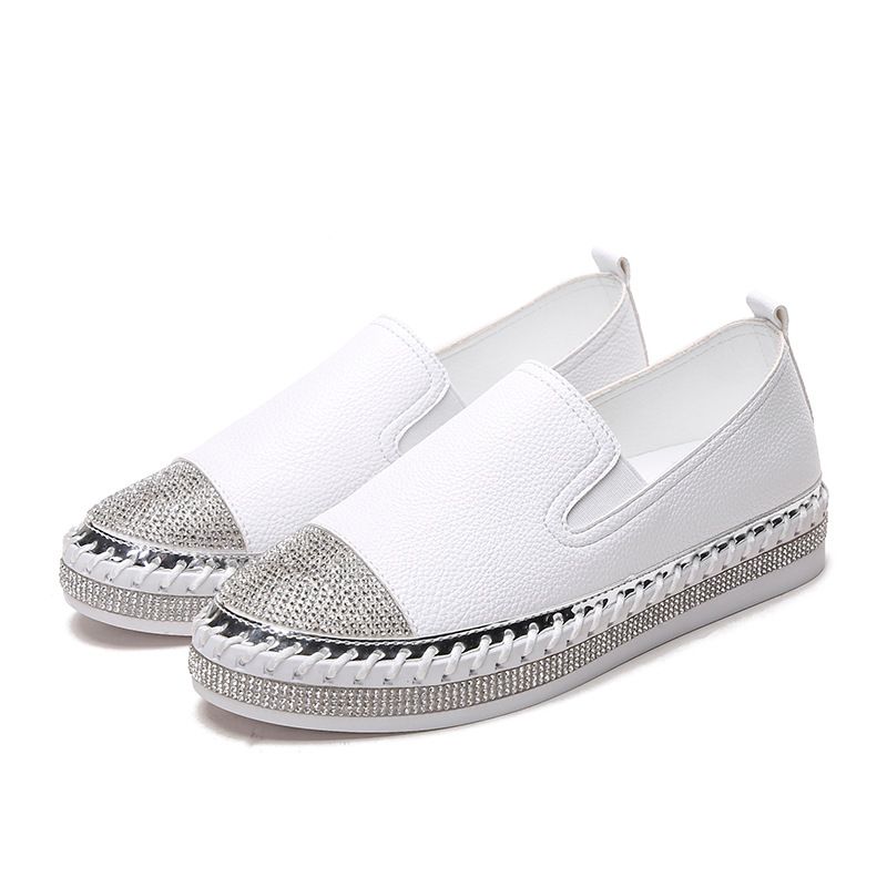 PU Flat Shoes For Women, Size: 34, Color: White