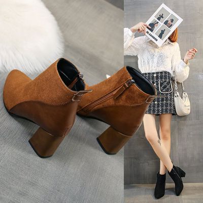 Women&#39;s Thick Heel Pointed Ladies Leather Boot