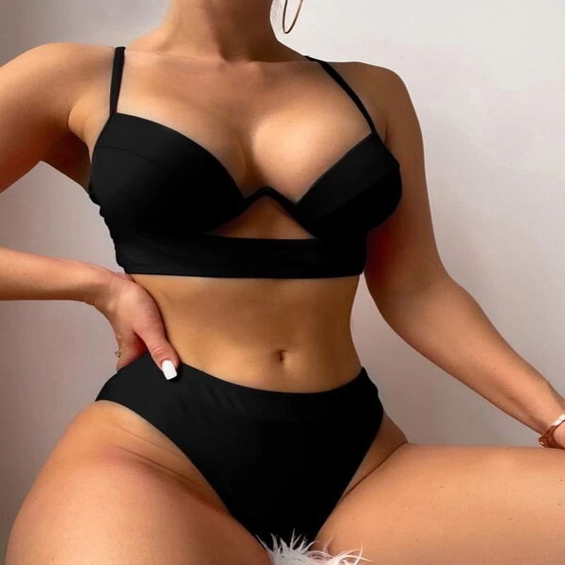 Split Multi-color Sexy Ladies Bikini, Size: S, Color: Black