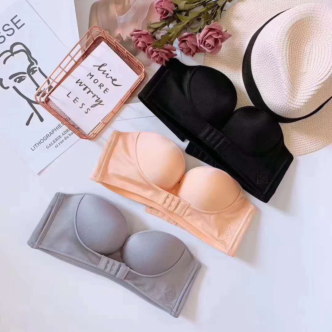 Gather Breathable Cup Strapless Sexy Bra Women, Size: 32/70ab, Color: Black