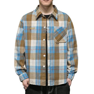 Men&#39;s Slim Plaid Shirts Long Sleeve Shirts