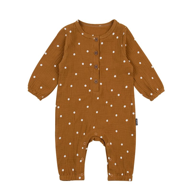Baby Infant Pure Cotton Gauze Jumpsuit, Reference height: 100cm, Color Classification: [camel wave point]