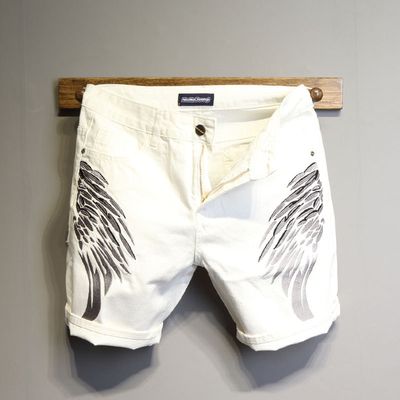 Men&#39;s Embroidery White Denim Shorts