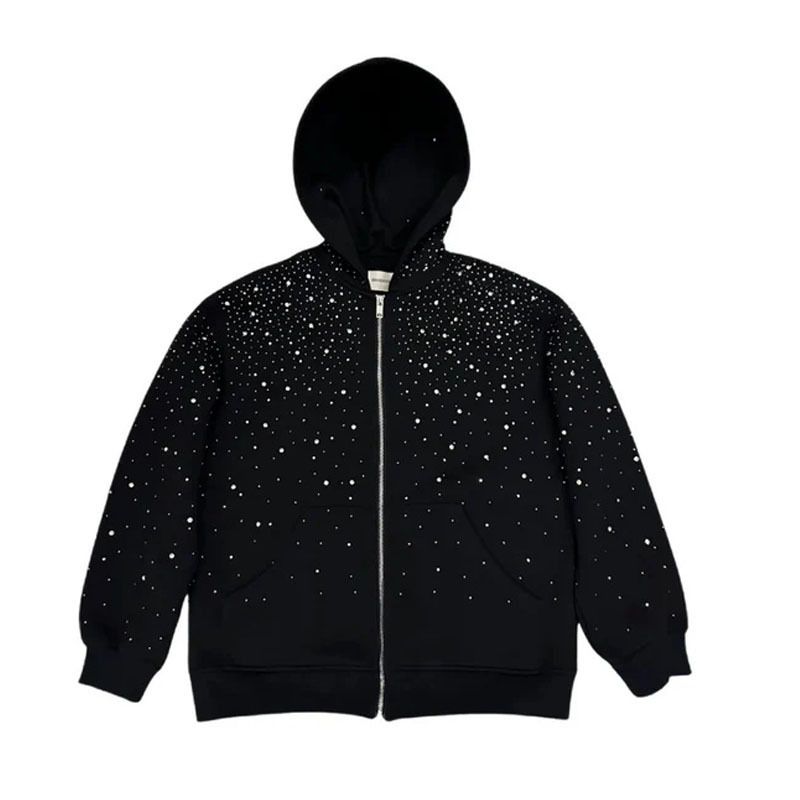 Polyester Hot Diamond Simple Slim Pure Color Jacket Sweatshirt Cross-Border Batch Gothic, Color: black, Size: S