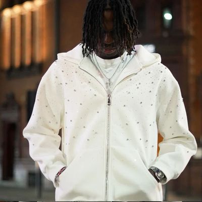 Polyester Hot Diamond Simple Slim Pure Color Jacket Sweatshirt Cross-Border Batch Gothic