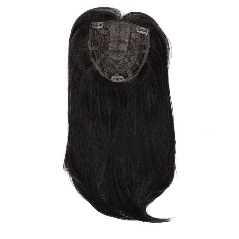 Wig Mid-length Women&amp;#039;s Long Straight Hair Head Covering White Hair Replacement Piece Chemical Fiber Simulation Hair Replacement Piece Wig, Color: 1B pure black