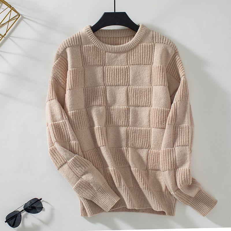 Casual Pullover Sweater Women Loose Round Neck, Size: S, Color: apricot