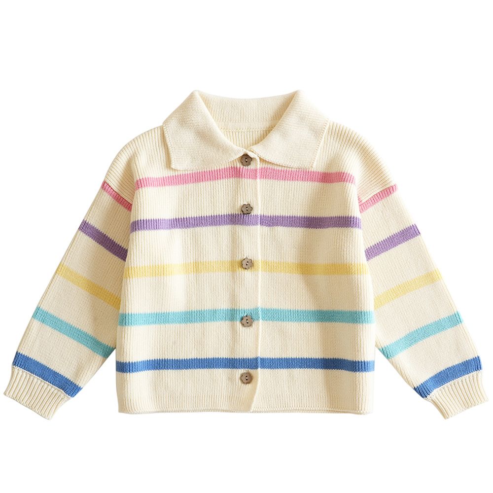 Girls Sweater Casual Rainbow Striped Sweater, Suitable for height: 100cm, Color: rainbow stripes