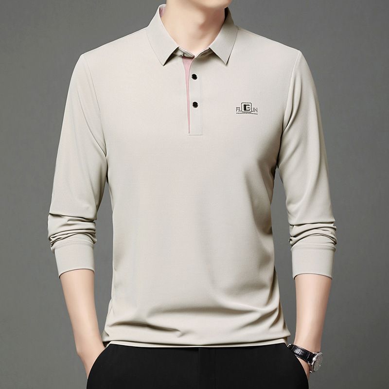 Long Sleeve T-shirt Lapel Polo Shirt Young And Middle-aged Men&amp;#039;s Simple Thin Casual Bottoming Shirt T-shirt, Color: White, Size: M