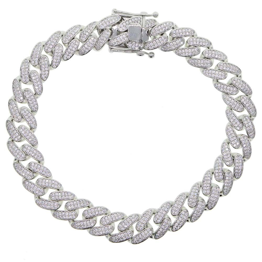 Hip-hop New 18mm Double-row Zircon Necklace European And American Style Hiphop Street Trend Men&amp;#039;s Necklace, Color: Silver 38cm