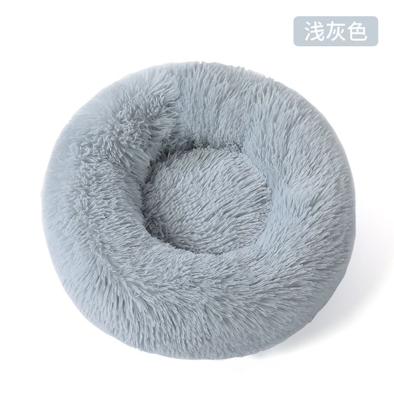 Doghouse Cat Nest Plush Pet Nest Warm Dog Kennel Winter Dog Bed Pet Bed Dog Mat, Color: Light gray, Specification: Diameter 60CM