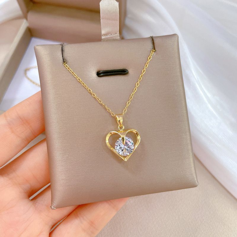Love Necklace Female Titanium Steel Chain, Color: F409 Titanium Steel Chain Copper Micro Inlay Pendant