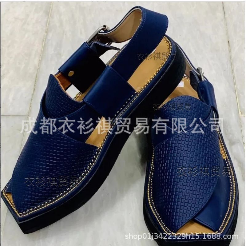 Woven Leather Sandals European And American Large Size Simple Personalized Outdoor Sandals, Size: 38, Color: Dark blue