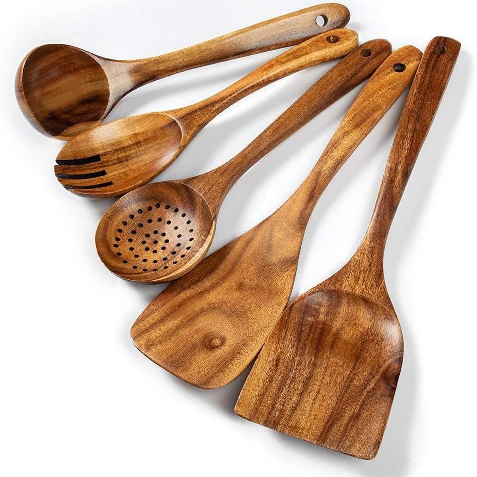 Acacia Wood Spatula 9-piece Wooden Kitchenware, Size: 5-piece set (English neutral color box)
