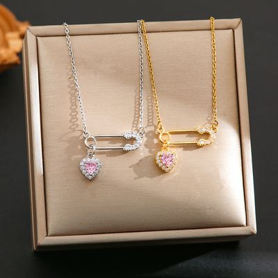 Internet Celebrity Fashion Hot Selling Titanium Steel Necklace Women&amp;#039;s Zircon Copper Plated 18K True Gold Pendant Color-free Clavicle Chain Jewelry