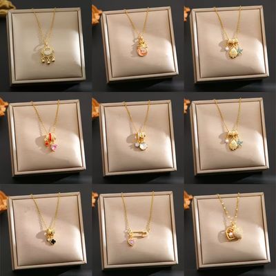 Internet Celebrity Fashion Hot Selling Titanium Steel Necklace Women&amp;#039;s Zircon Copper Plated 18K True Gold Pendant Color-free Clavicle Chain Jewelry