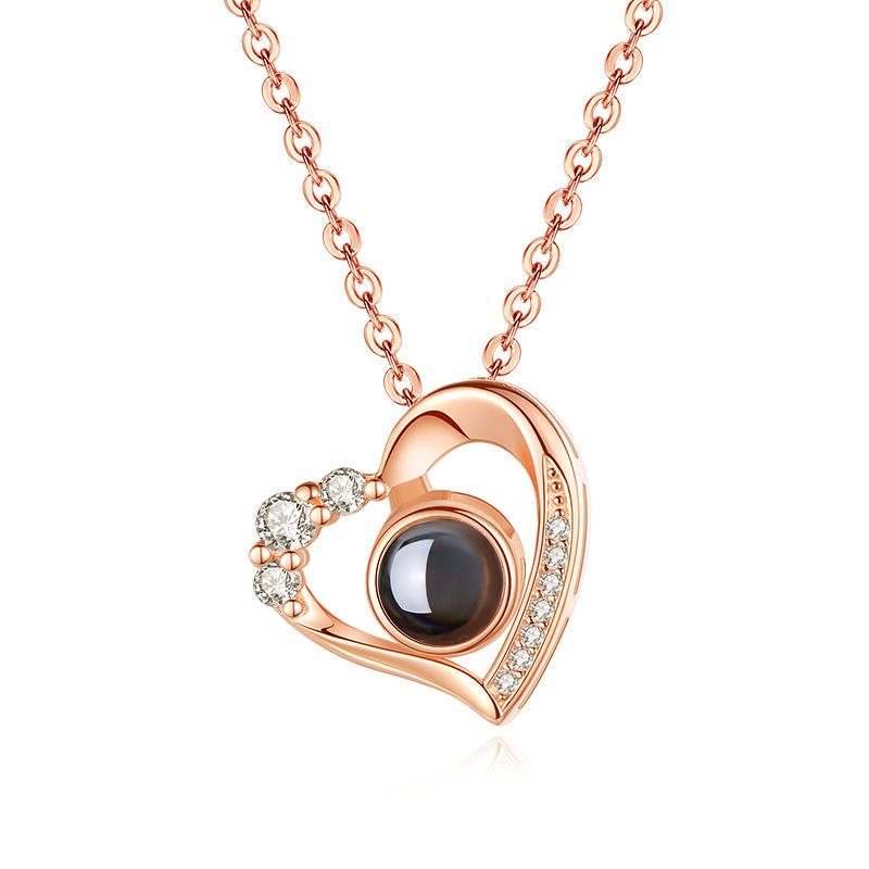 S925 Silver Love Projection Necklace Women&amp;#039;s Fashionable Design Heart-shapedColor Picture Clavicle Chain, Color: Rose gold, Purity: 925 silver