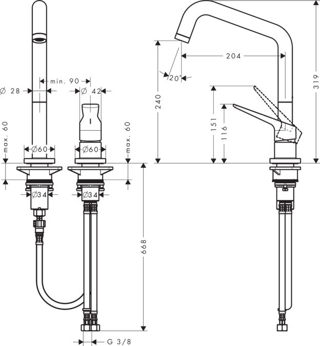 Mitigeur de cuisine AXOR Citterio M avec 2 trous