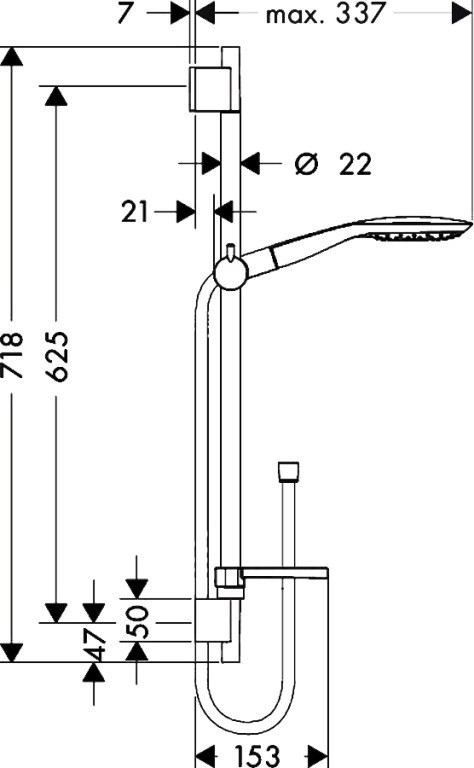 Barre de douche Hansgrohe avec douchette à main Raindance Select E 150 3 jets , flexible Isiflex et porte savon Casetta'S Puro — vue 5