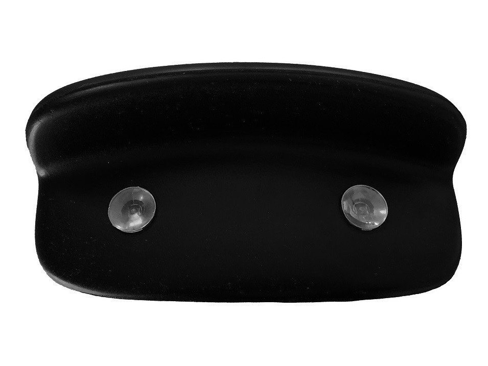 Appui-tête de bain ergonomique Bluestone noir avec ventouses, en polyuréthane, de forme arrondie.