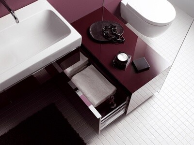 Low Side Cabinet Geberit / Keramag iCon 89 cm with a Floor Drawer in Bordeaux Red
