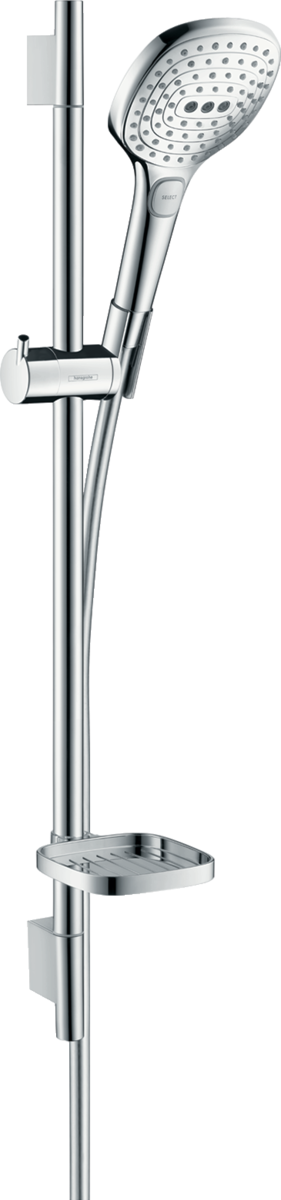 Barre de douche Hansgrohe avec douchette à main Raindance Select E 120 3 jets , flexible Isiflex et porte savon Casetta'S Puro