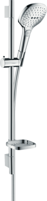 Barre de douche Hansgrohe avec douchette à main Raindance Select E 120 3 jets , flexible Isiflex et porte savon Casetta&#39;S Puro