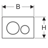 Geberit Sigma20 plaque de déclenchement dimensions avec anneaux design et mesures B et H indiquées.