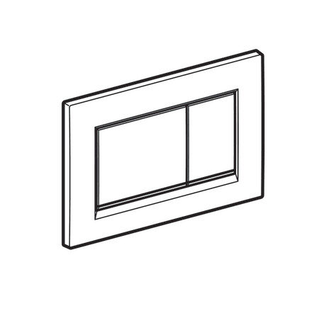 Plaque de commande carrée Geberit Sigma20, finition chromée mate, plaque de déclenchement double, design rectangulaire élégant.